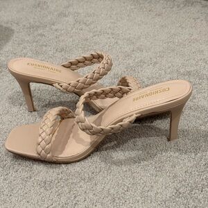 Cushionaire Beige Braided Heeled Sandals | Comfort Slip-On Heels